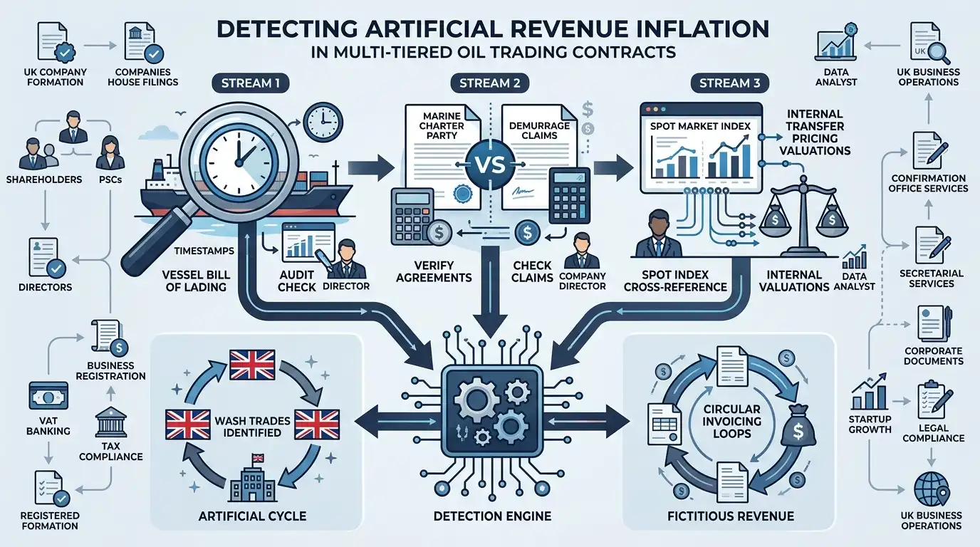 How can artificial revenue inflation be detected in multi-tiered oil trading contracts?