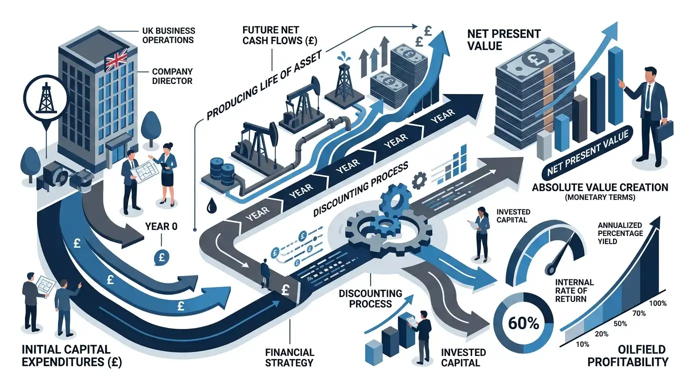 How Do Net Present Value and Internal Rate of Return Measure Oilfield Profitability?