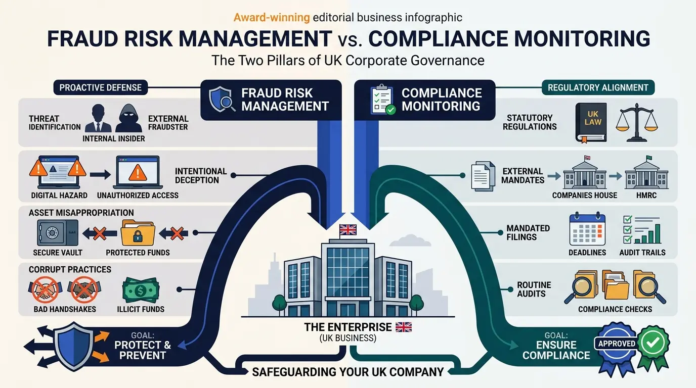 What distinguishes fraud risk management from traditional compliance monitoring in oil and gas corporations?