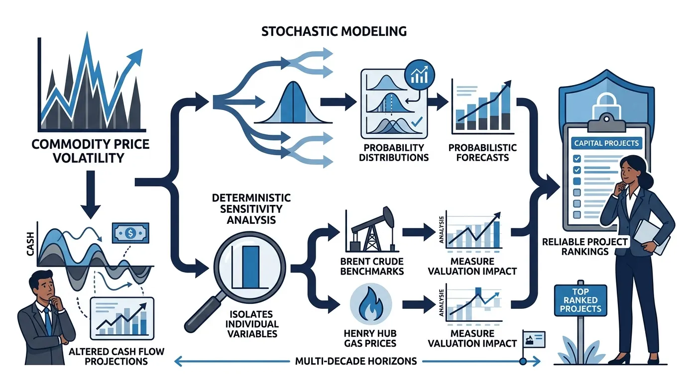 How do commodity price volatility and risk impact project ranking?